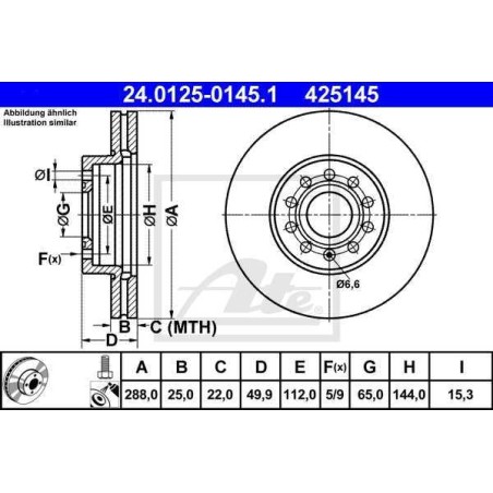 Klocki + tarcze przód ATE AUDI A3 II 2 8P1 8PA 288 mm