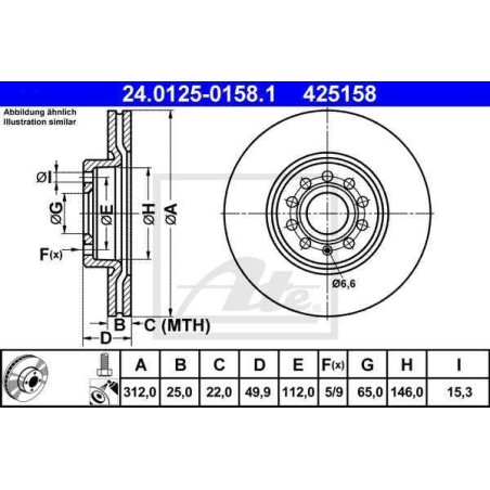 Klocki + tarcze przód ATE AUDI A1 8X1 8XA 312 mm