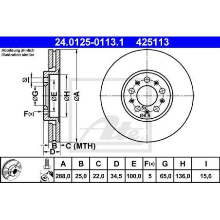 Klocki tarcze przód ATE SEAT IBIZA IV 4 6J5 288