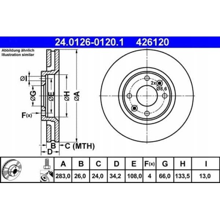 Klocki + tarcze przód ate PEUGEOT 307 283 mm