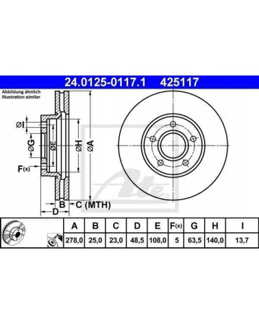 Klocki + tarcze przód ate FORD C-MAX II 2 278mm