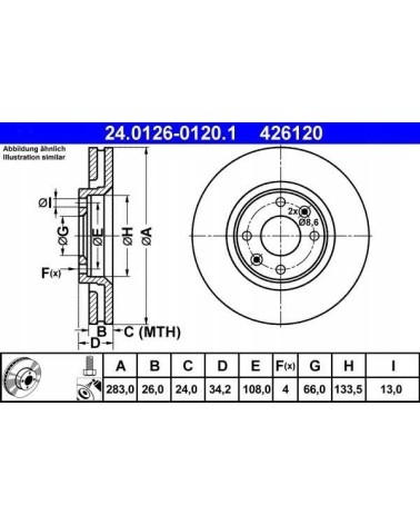 Klocki + tarcze przód ATE PEUGEOT 207 283 mm